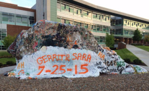 A chunk of paint fell off the Rock in 2015.